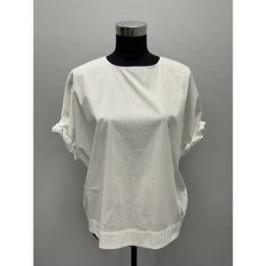 NEW HUBERT GASSER white ruched sleeve cotton top in white